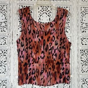 Pink‎ & Orange Cheetah Print Watercolor Stretchy Crinkle Top Sz XL